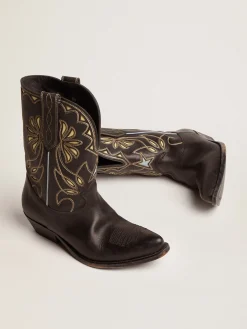 Online Bota Wish Star de cano baixo feminina de couro preto com detalhes amarelos MULHER Botas