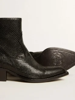 Clearance Botas Debbie de cano baixo de couro preto com estampa de píton MULHER Botas