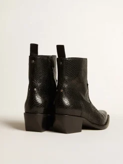 Clearance Botas Debbie de cano baixo de couro preto com estampa de píton MULHER Botas