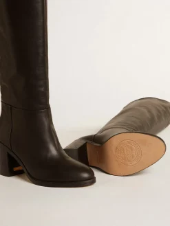 Shop Botas Vivienne de cano alto de couro preto MULHER Botas