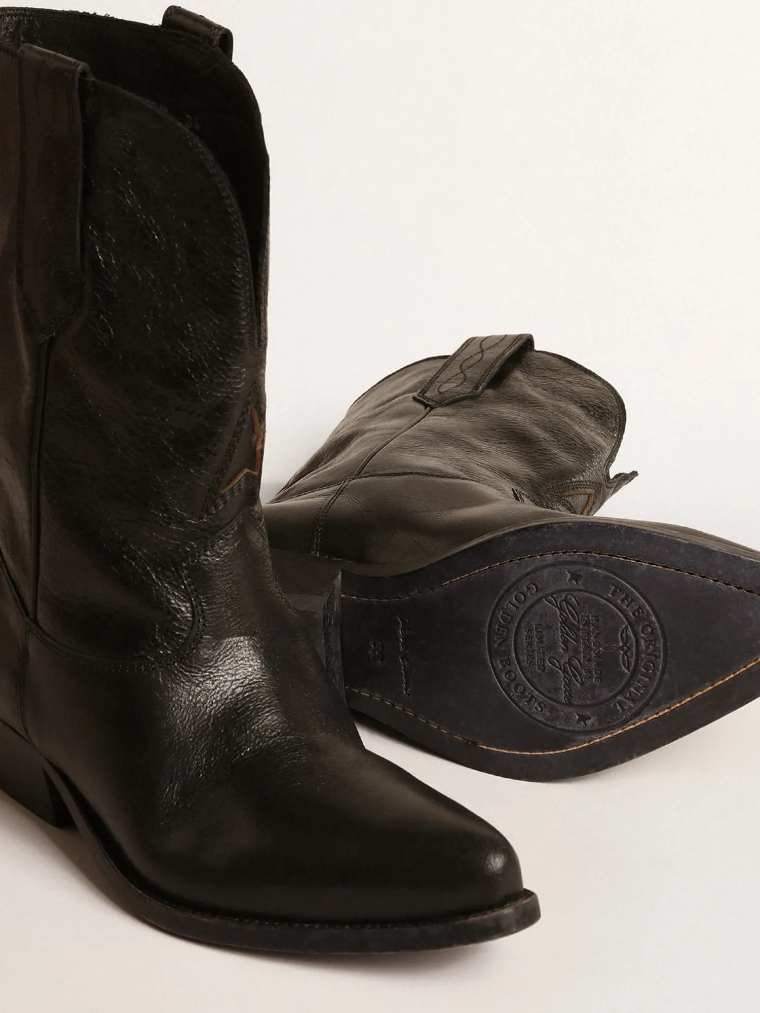 Clearance Botas Wish Star de cano baixo de couro preto com estrela preta MULHER Botas