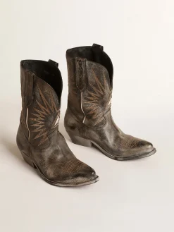 Sale Botas Wish Star masculinas cano baixo de couro preto com estrela prateada Botas
