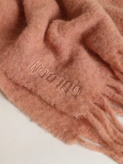 Outlet Cachecol de lã rosa pálido com franjas e inscrição Golden MULHER Sedas e Echarpes|Sedas e Echarpes