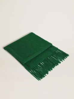 Discount Cachecol de lã verde-escuro com franjas e inscrição Golden MULHER Sedas e Echarpes|Sedas e Echarpes