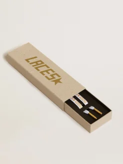 Best Sale Cadarços de algodão branco com logo dourado em contraste MULHER Cadarços|Cadarços