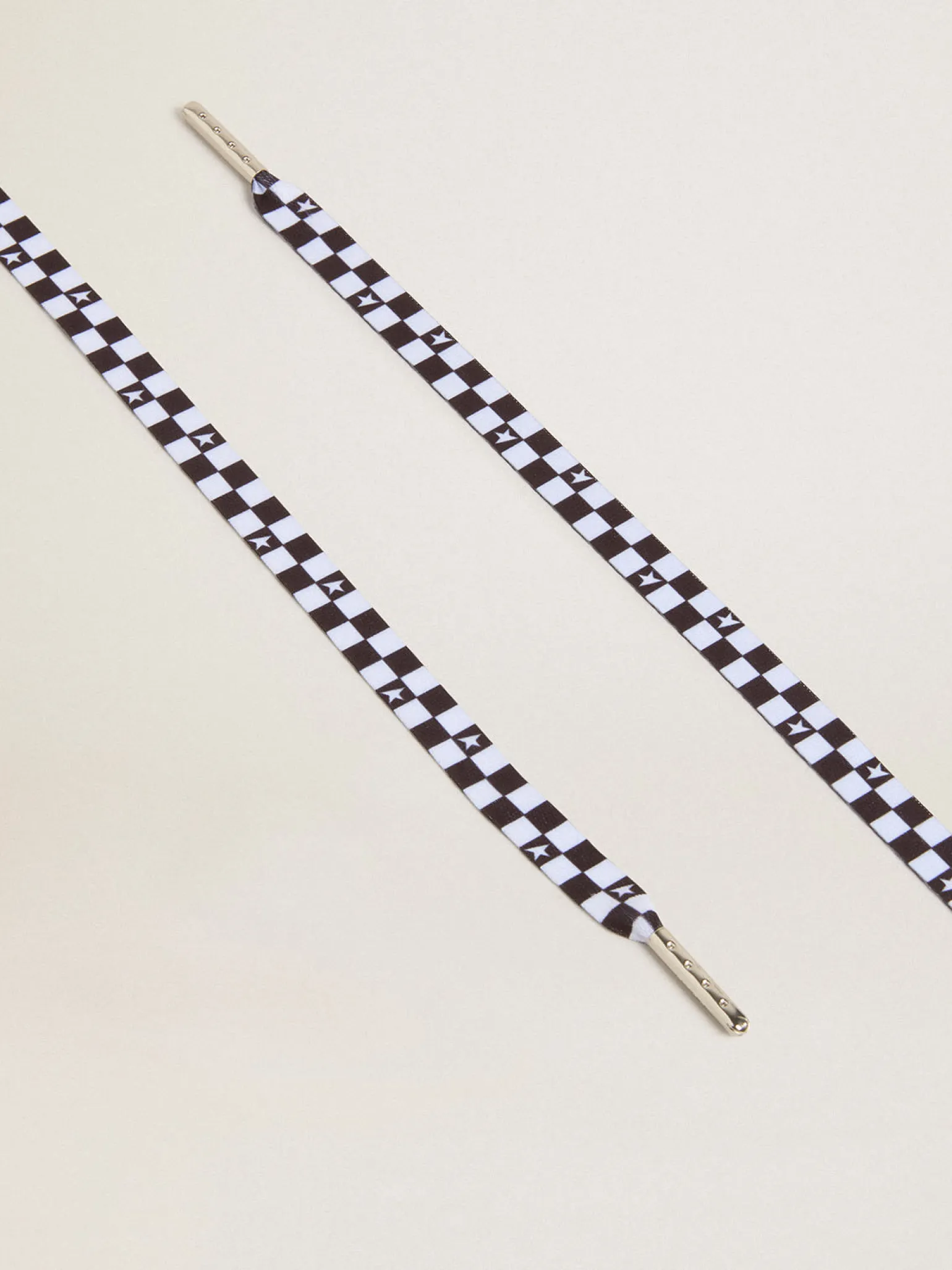 Outlet Cadarços de algodão xadrez branco e preto com estrelinhas brancas MULHER Cadarços|Cadarços