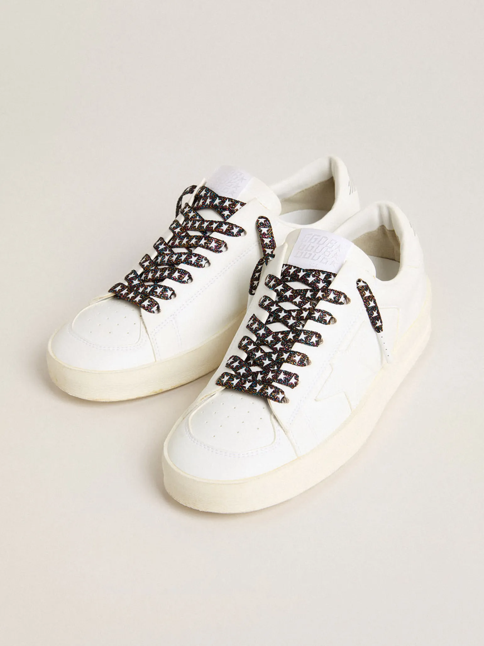 Fashion Cadarços de glitter colorido com estrela branca em contraste MULHER Cadarços|Cadarços