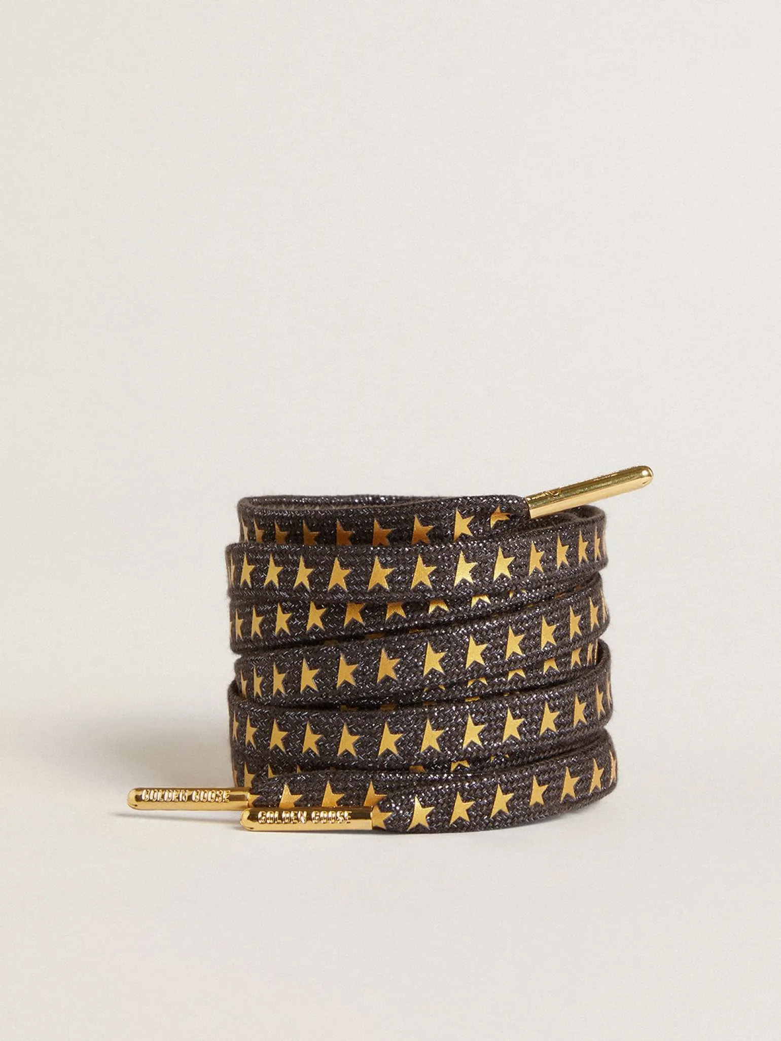 New Cadarços de lurex cinza escuro com estrelas douradas em contraste MULHER Cadarços|Cadarços