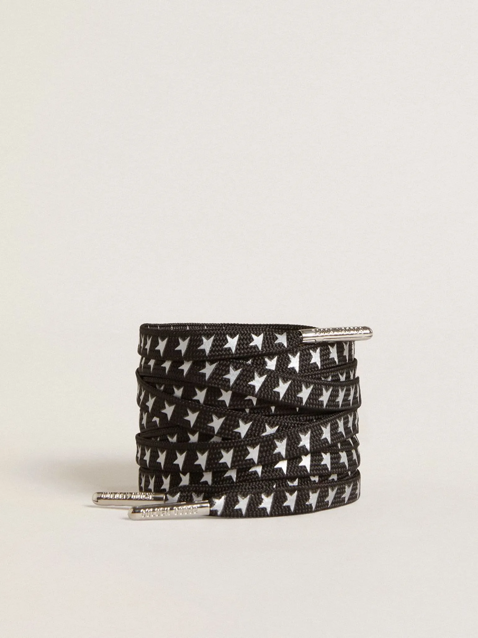 Fashion Cadarços pretos com estrelas prateadas em contraste MULHER Cadarços|Cadarços