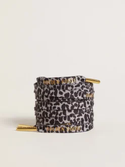 Fashion Cadarços salpicados em branco e preto com logo dourado em contraste MULHER Cadarços|Cadarços