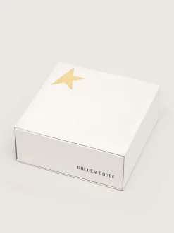 Fashion Cadarços salpicados em branco e preto com logo dourado em contraste MULHER Cadarços|Cadarços