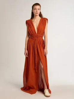 Shop Caftan de algodão jacquard vermelho coral MULHER Beachwear|Vestidos e macacões