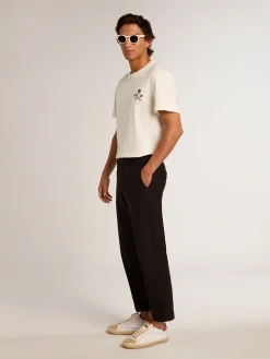 Outlet Calça chino de gabardine de algodão preto Beachwear|Jeans e calças