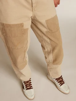 Clearance Calça de algodão de mescla bege Jeans e calças