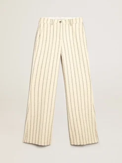 Cheap Calça de algodão na cor creme com estampa jacquard MULHER Jeans e calças