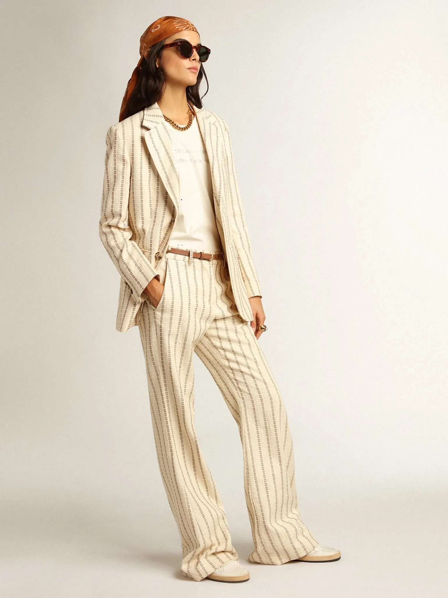 Cheap Calça de algodão na cor creme com estampa jacquard MULHER Jeans e calças