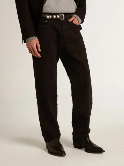 Online Calça de algodão preto com estampa xadrez efeito 3D Jeans e calças