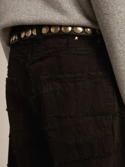 Online Calça de algodão preto com estampa xadrez efeito 3D Jeans e calças
