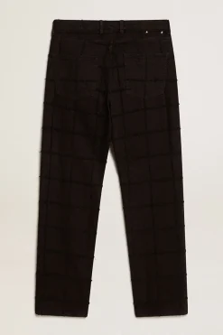Online Calça de algodão preto com estampa xadrez efeito 3D Jeans e calças