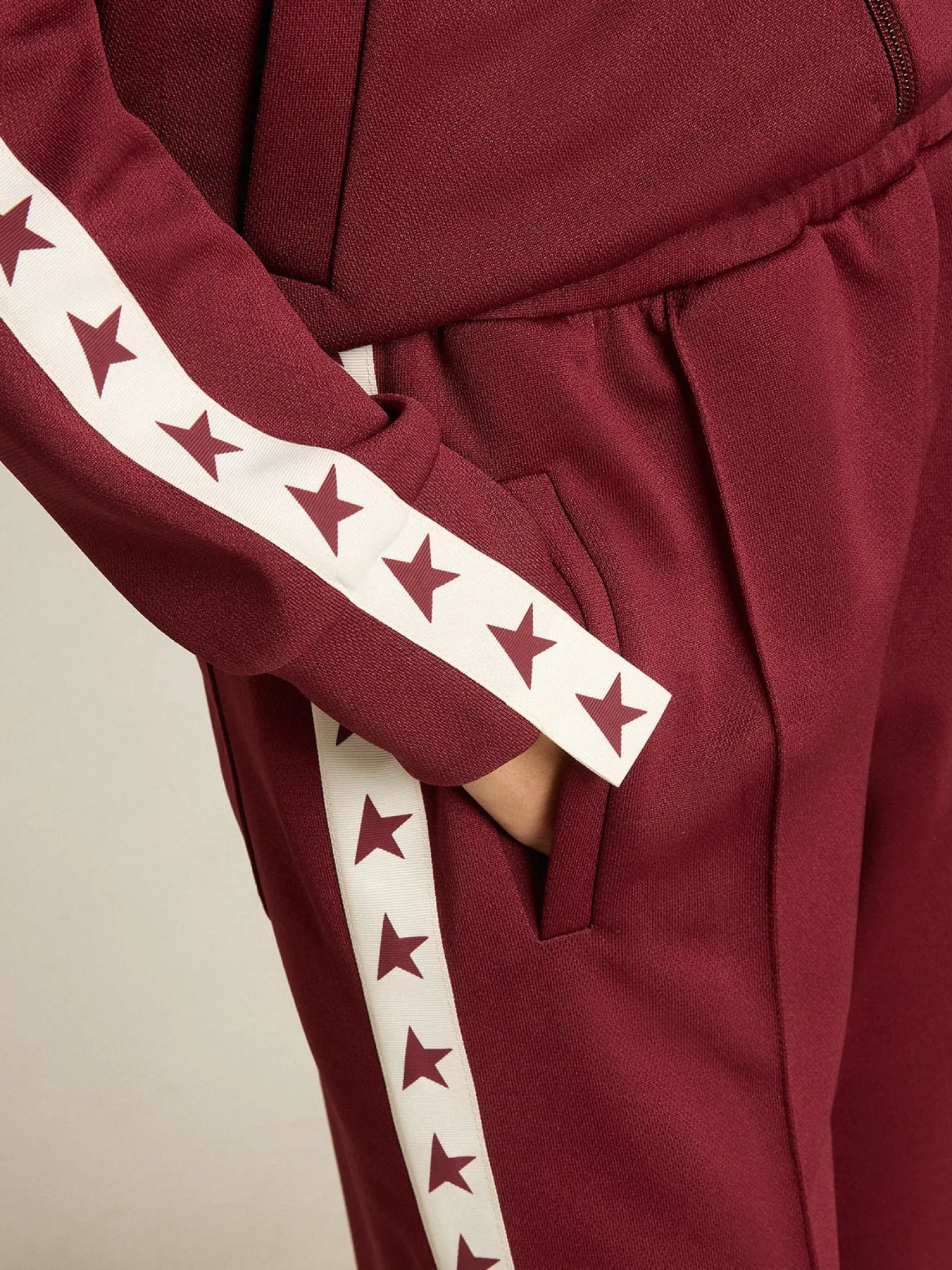 Fashion Calça de jogging feminina bordô com estrelas nas laterais MULHER Jeans e calças