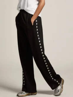 New Calça de jogging feminina preta com estrelas brancas nas laterais MULHER Jeans e calças