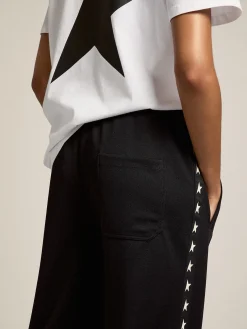 New Calça de jogging feminina preta com estrelas brancas nas laterais MULHER Jeans e calças