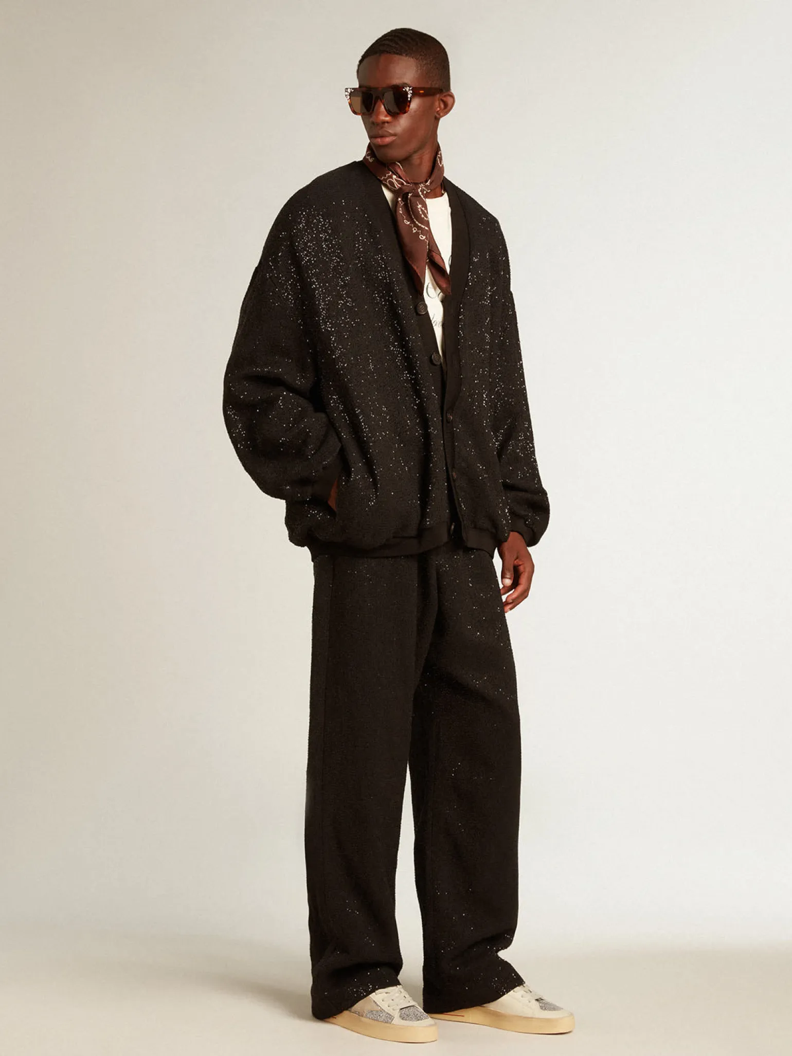 Best Calça de jogging masculina em misto linho preto com lantejoulas Jeans e calças