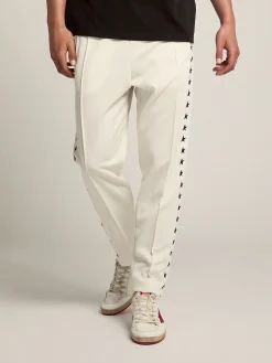 Outlet Calça de jogging masculina branca com estrelas pretas nas laterais Jeans e calças