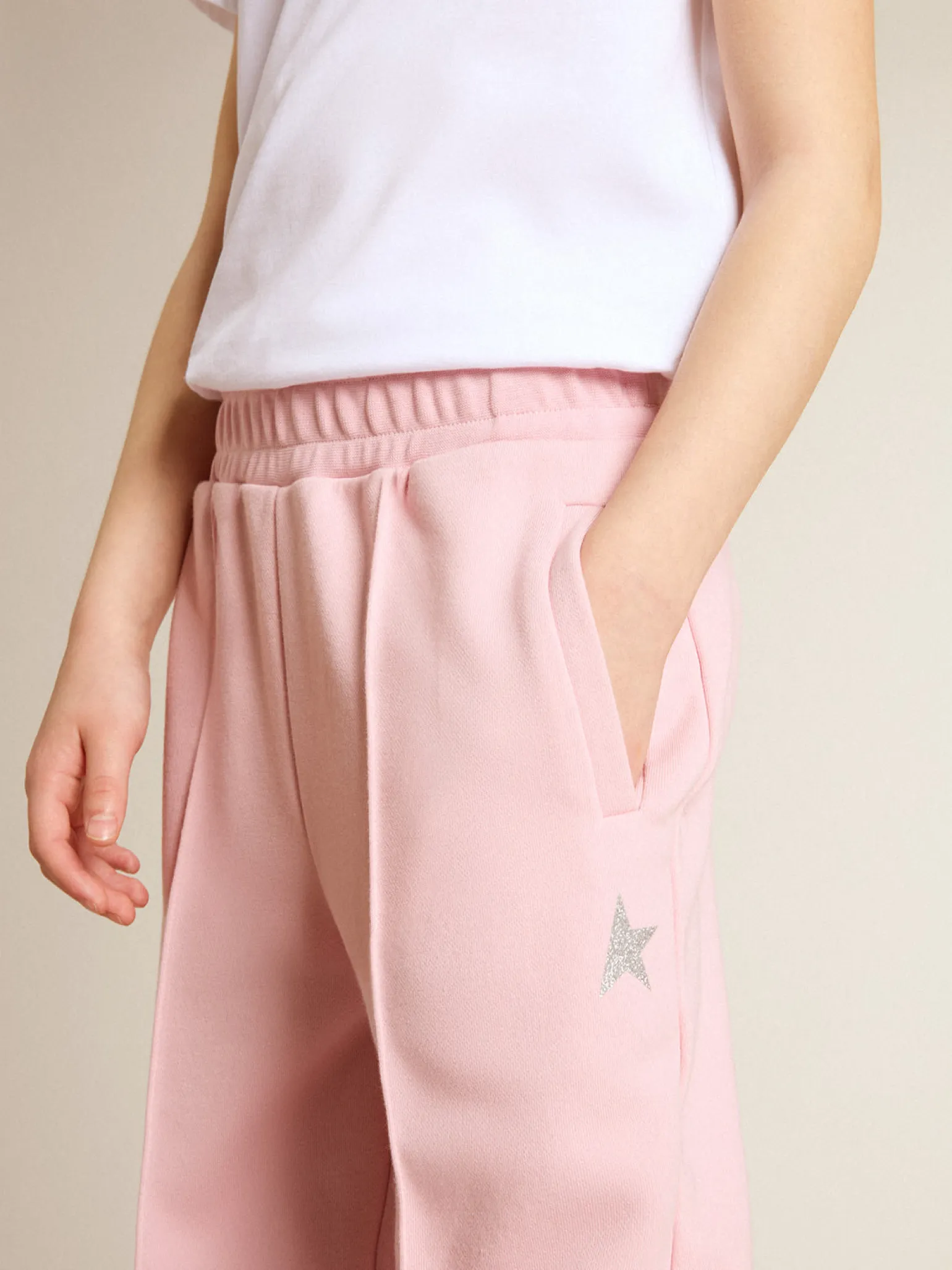Online Calça de jogging rosa com estrela de glitter na frente Bottoms (4-12 years)