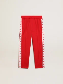 Cheap Calça de jogging vermelha com listras brancas e estrelas vermelhas em contraste Bottoms (4-12 years)|Bottoms (4-12 years)