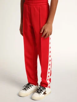 Cheap Calça de jogging vermelha com listras brancas e estrelas vermelhas em contraste Bottoms (4-12 years)|Bottoms (4-12 years)