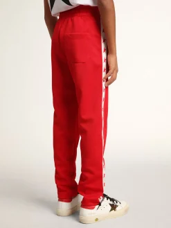 Cheap Calça de jogging vermelha com listras brancas e estrelas vermelhas em contraste Bottoms (4-12 years)|Bottoms (4-12 years)