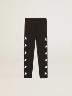 Store Calça de legging infantil feminina preta com estrelas brancas nas laterais Bottoms (4-12 years)|Bottoms (4-12 years)