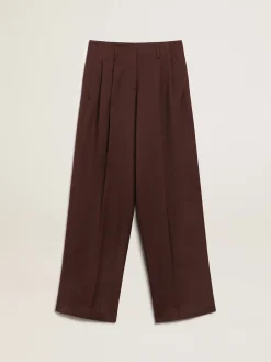 Fashion Calça feminina de gabardine de lã cor café MULHER Jeans e calças