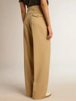 Sale Calça feminina de gabardine de lã cor areia MULHER Jeans e calças