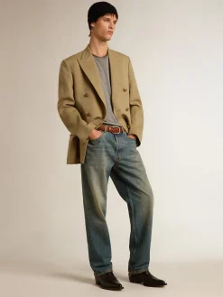 Online Calça jeans azul com tratamento usado Jeans e calças