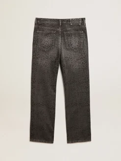 Flash Sale Calça jeans cinza feminina com estampa de leopardo MULHER Jeans e calças