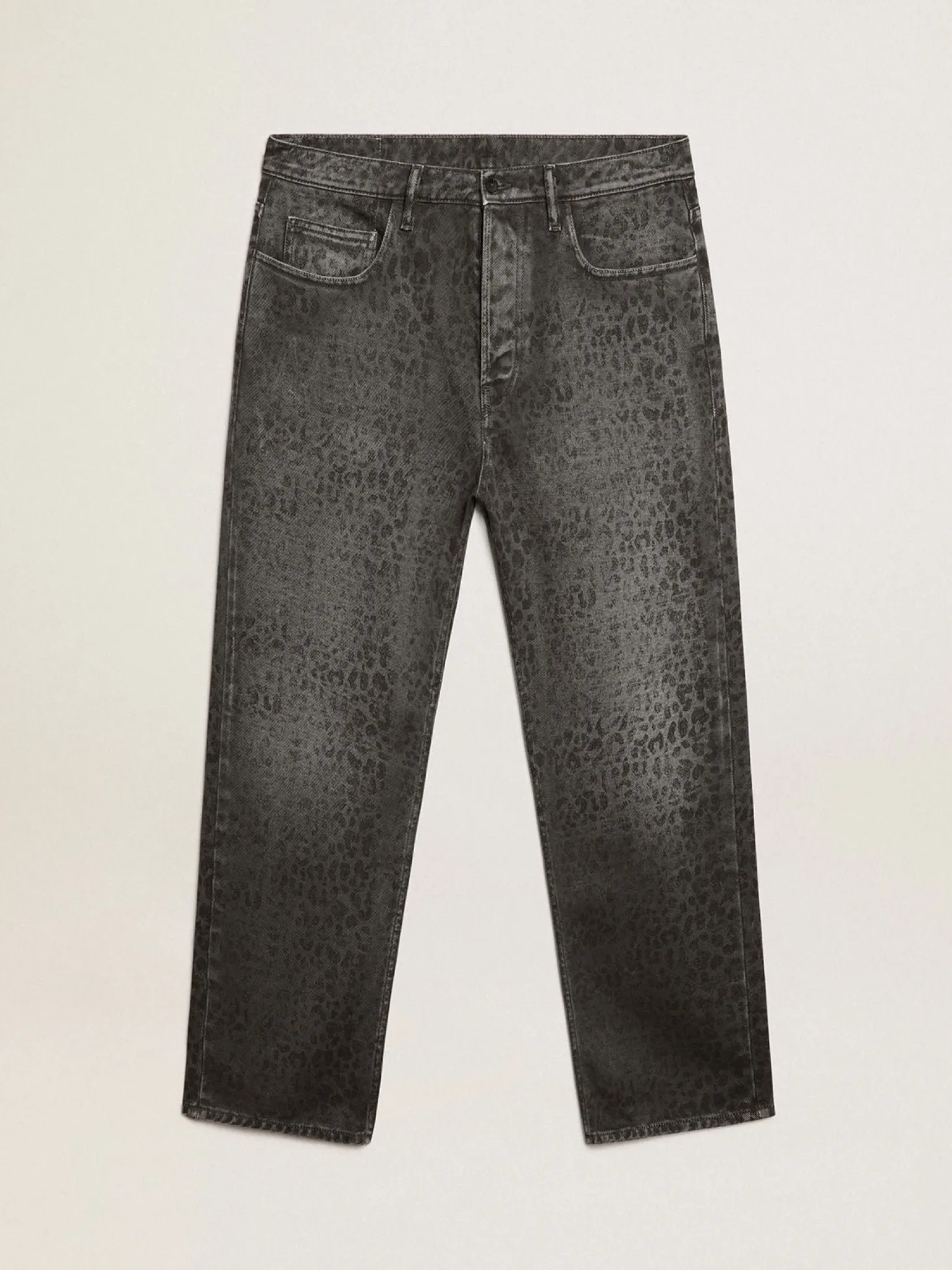 Shop Calça jeans cinza masculina com estampa de leopardo Jeans e calças