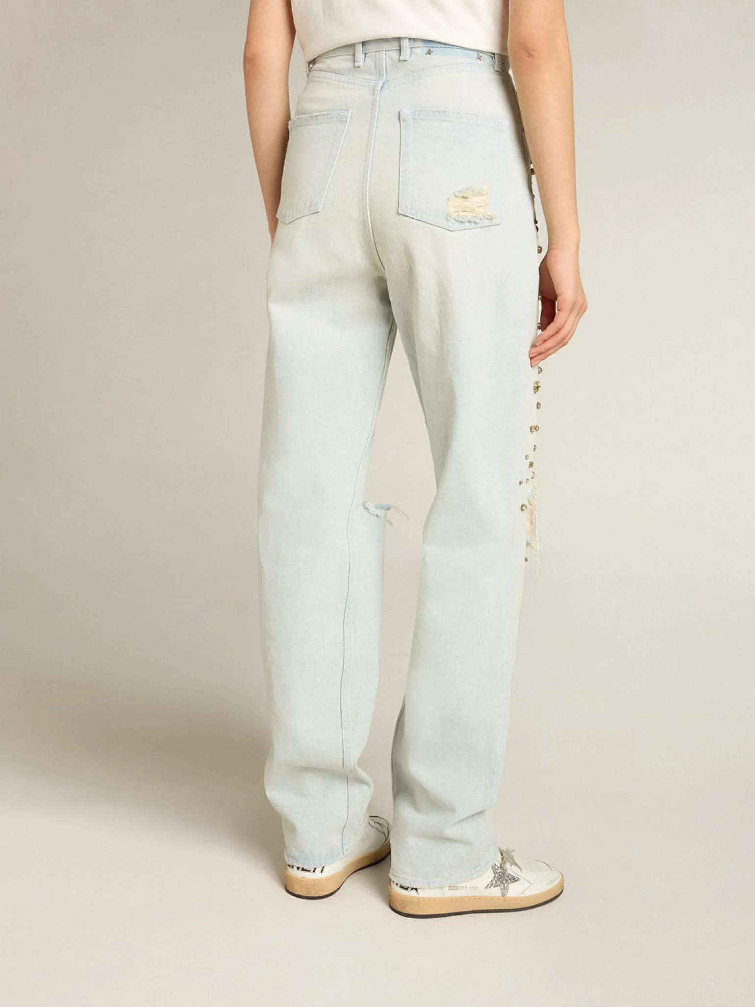 Store Calça jeans feminina desbotada com cristais cabochão MULHER Jeans e calças