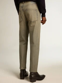 Sale Calça jeans masculina listrada cinza Jeans e calças