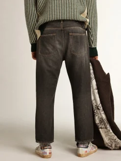 Clearance Calça jeans masculina preta com efeito stonewashed Jeans e calças
