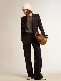 Cheap Calça jogging de gabardine de lã azul-escura MULHER Jeans e calças