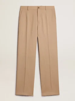 Online Calça masculina de gabardine de lã cor areia Jeans e calças
