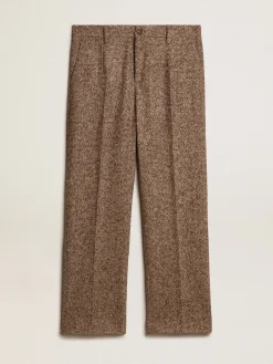 New Calça masculina de misto lã e seda bege e marrom Jeans e calças