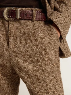New Calça masculina de misto lã e seda bege e marrom Jeans e calças