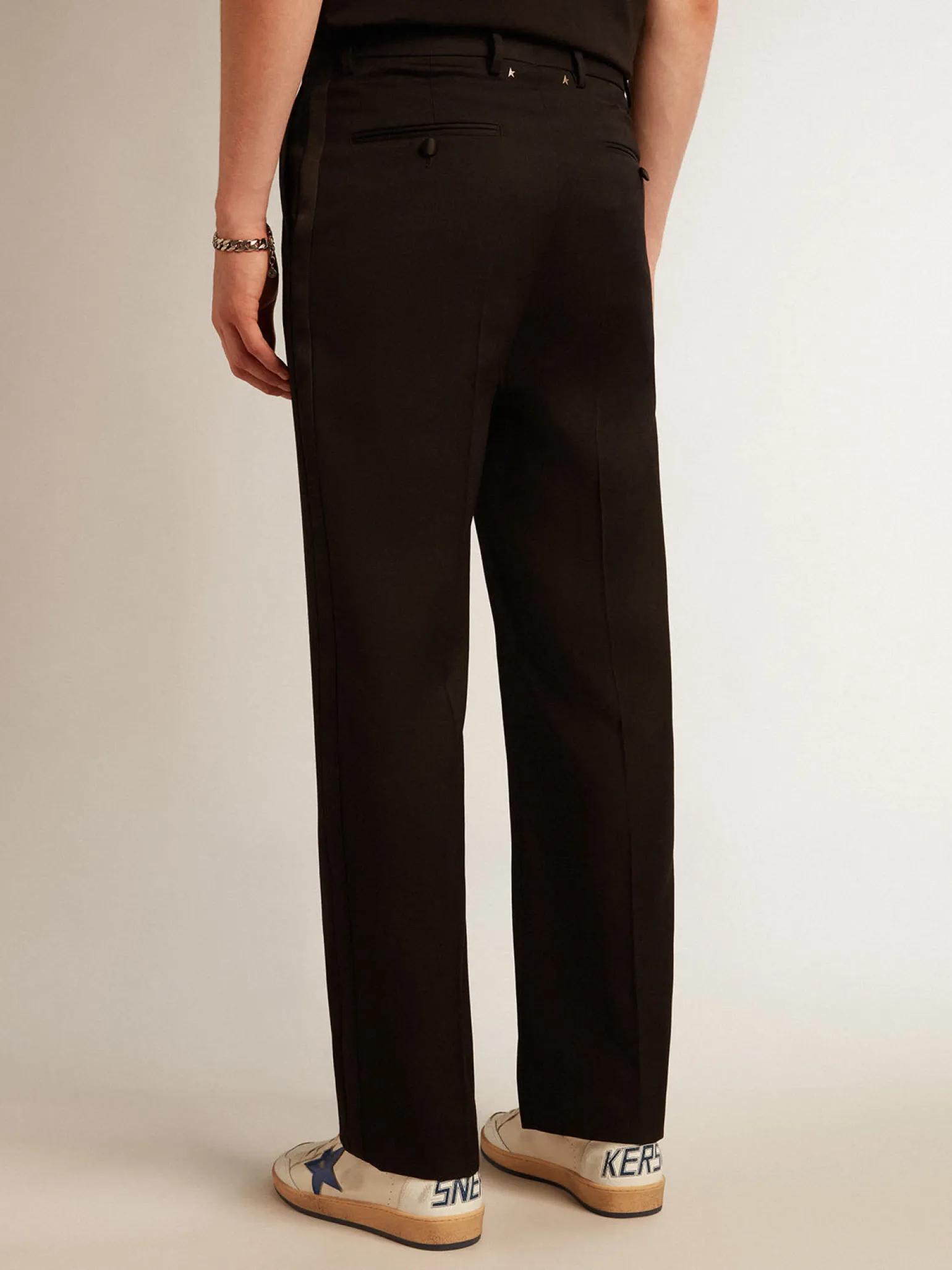 Cheap Calça smoking masculina em gabardine de lã preta Jeans e calças