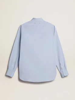 Sale Camisa azul bebê de algodão com bordado no bolso Camisas