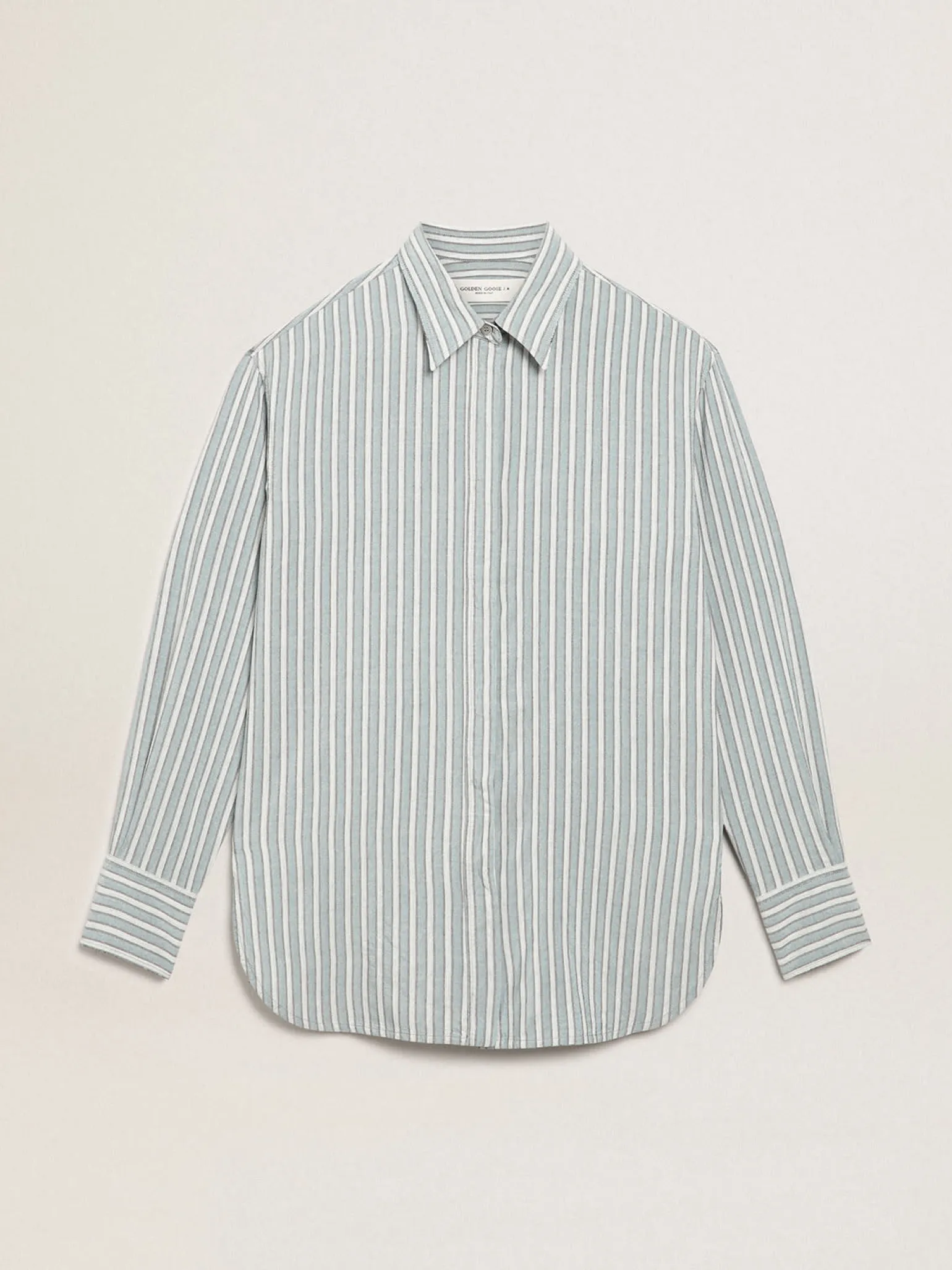 Best Sale Camisa boyfriend feminina com listras cor de água MULHER Camisas