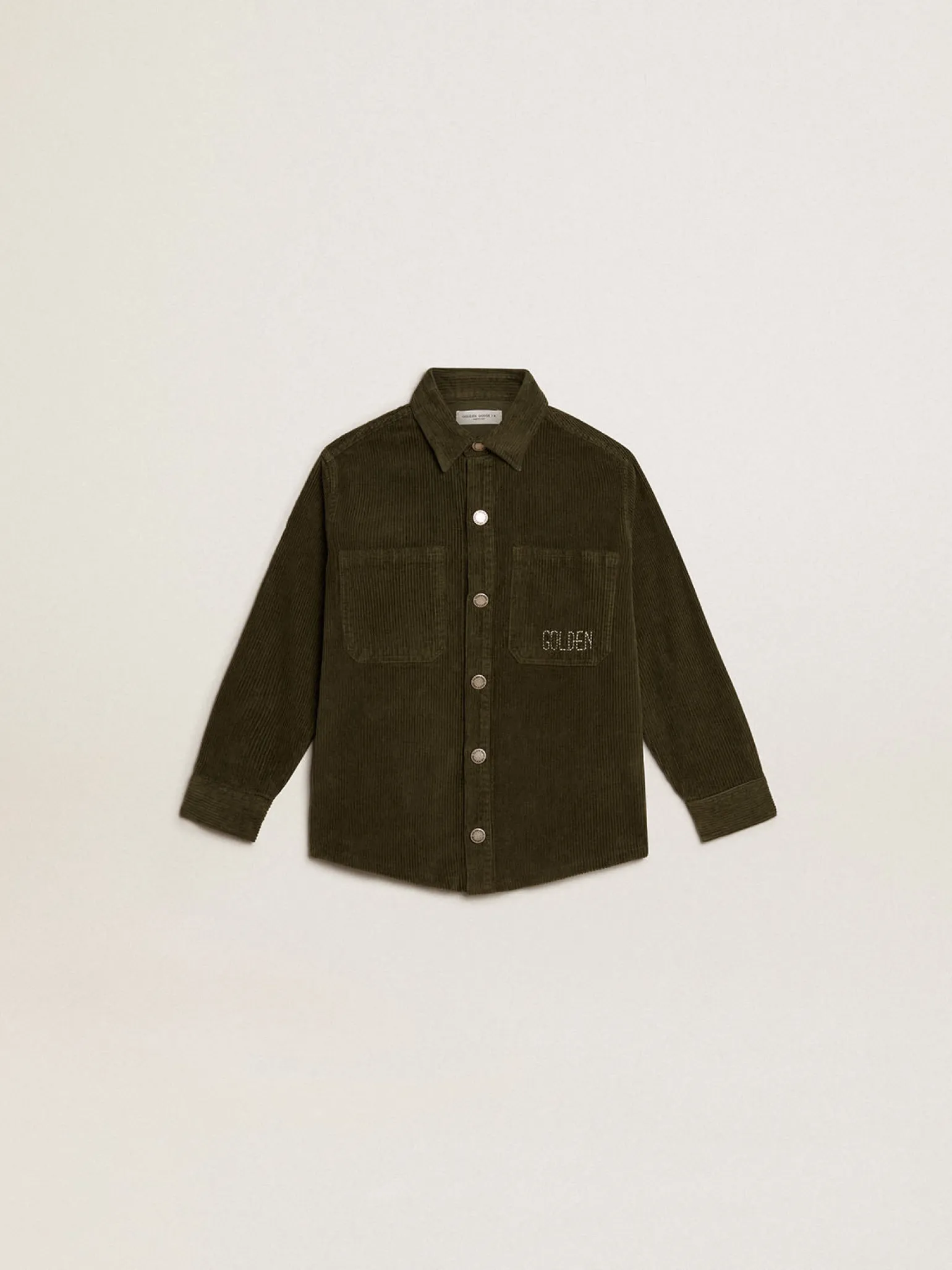 Clearance Camisa infantil masculina verde escura de algodão efeito aveludado Roupas de cima (4-12 years)