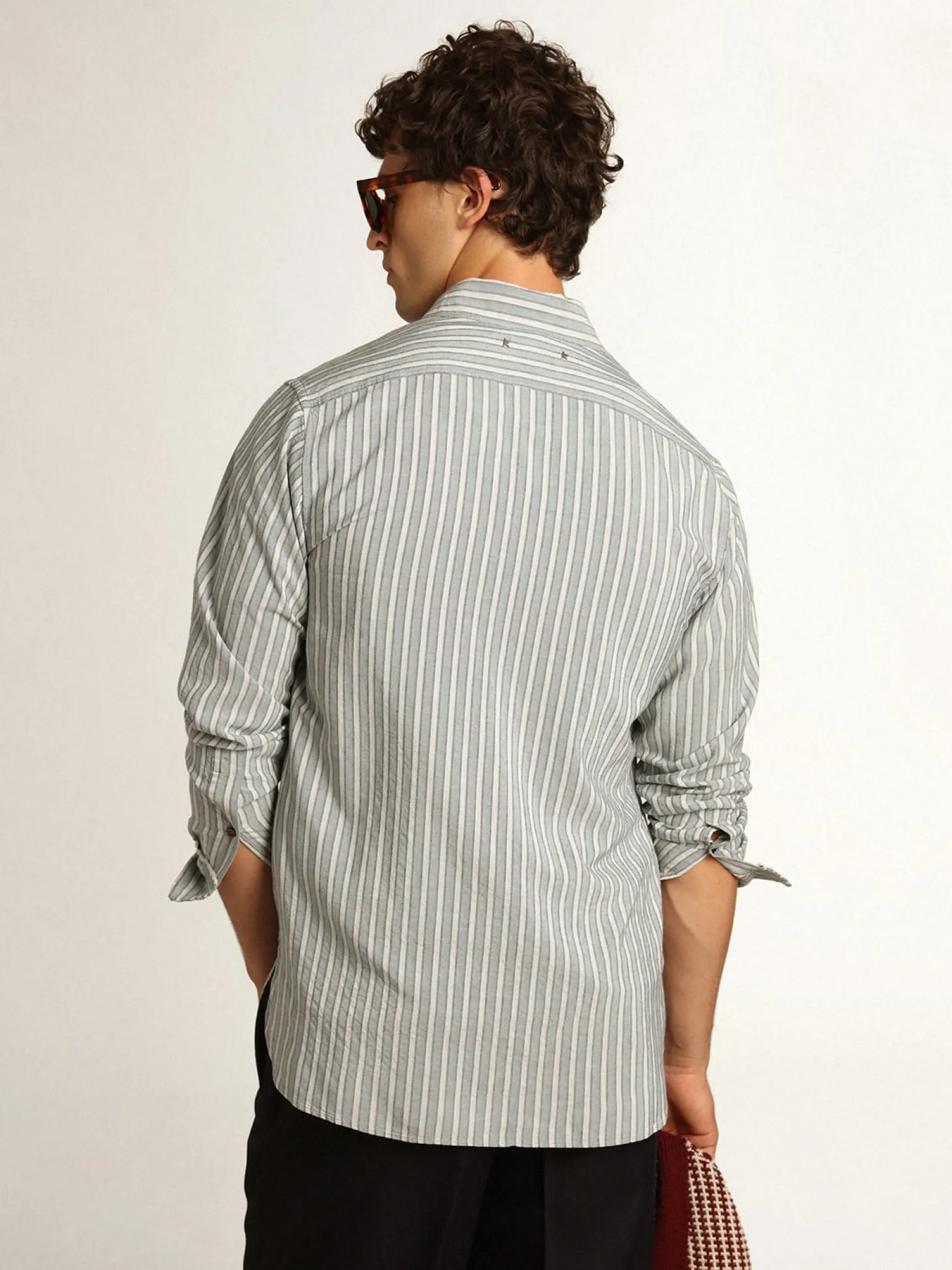 Outlet Camisa masculina listrada de viscose Camisas